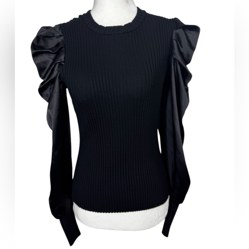 Cato Elegant Black Puff Sleeve Top Women's Size Large